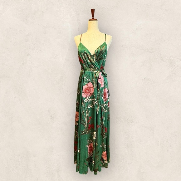 NWT Lulus Still the One Emerald Green Floral Print Satin Maxi Dress. XL #1553 - Picture 3 of 10